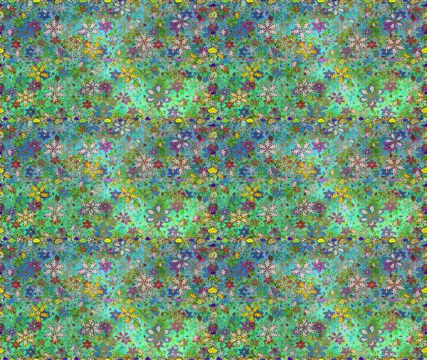 Raster illüstrasyonu. Raster deseni. Yumuşak, yaz çiçekleri yeşil ve mavi renklerde. Küçük çiçekte sevimli çiçek deseni var..