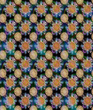 Çiçek süslemeli çizim deseni. Mavi renkli çiçekler. Raster illüstrasyonu.