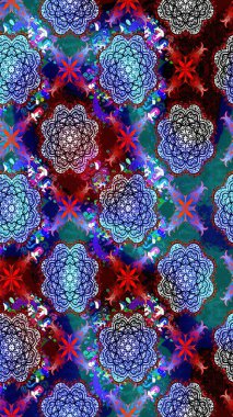 Çiçek buketleriyle klasik bir eskiz şekli. Raster illüstrasyonu. Mavi renklerde.