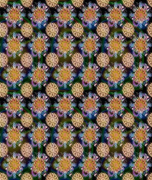 Eski usul küçük çiçekli şirin bir eskiz deseni. Moda arka planında parlak buketler. Kumaş, duvar kağıdı ve kağıt üzerine baskı yapmak için gelişen arka plan. Raster illüstrasyonu.