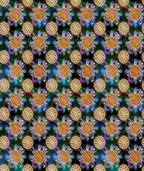 Çiçek süslemeli çizim deseni. Mavi renkli çiçekler. Raster illüstrasyonu.