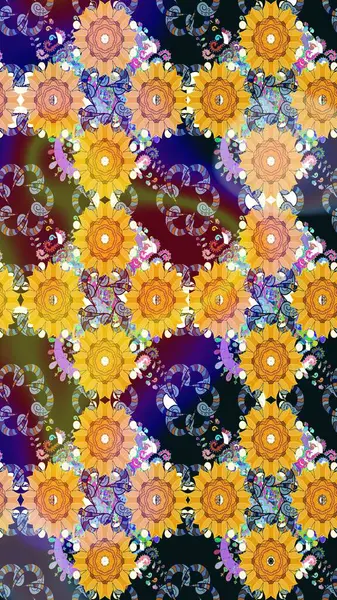 3D çiçekler, eskiz. Raster illüstrasyonu. Sarı renklerde.