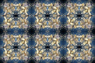 Raster Golden Mehndi kusursuz desen. Bej, gri ve mavi renklerde desen. Kına dövmeli süs çiçekleri, altın çıkartmalar, mehndi ve yoga tasarımı, kartlar ve parmak izleri..