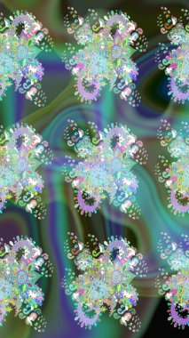 Yeşil renkli çiçekler. Çizim çiçek deseni duvar kâğıdı olarak kullanılabilir. Raster illüstrasyonu.