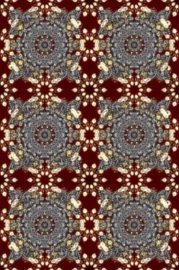 Süslü raster dekorasyonu. Kahverengi, gri ve bej renklerdeki altın desenli altın elementler. Barok tarzında duvar kağıdı tasarımı için kusursuz damaske deseni arkaplanı.