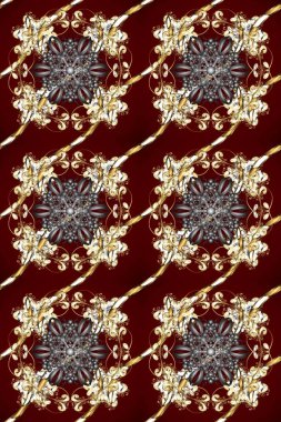 Damask kusursuz yinelenen arkaplan. Barok tarzında altın çiçekli süs. Doku arka planında altın duvar kâğıdı. Kahverengi, kırmızı ve bej renklerde altın element.