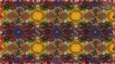 El çizimi çiçek çizimi deseni (fayans). Tekstil için suluboya eskiz deseni. Şirin çiçekli, desenli, kahverengi çizim deseni.