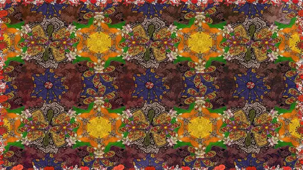 El çizimi çiçek çizimi deseni (fayans). Tekstil için suluboya eskiz deseni. Şirin çiçekli, desenli, kahverengi çizim deseni.