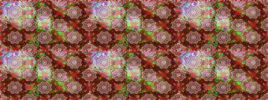 Raster illüstrasyonu. Kusursuz çiçek deseni. Raster illüstrasyonu. Kahverengi ve nötr renklerde çiçekler. Asya tekstil tarzında.