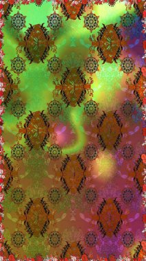 Suluboya, elle çizilmiş. Kahverengi ve yeşil üzerine çiçekler. Raster hisseleri. Kusursuz arkaplan deseni.