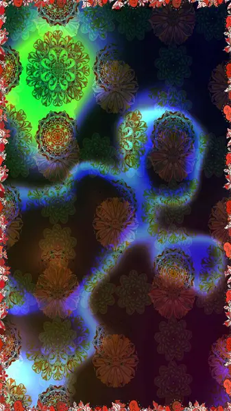 Çiçek duvar kağıdı. Kahverengi ve gri renklerde. Kusursuz desen. Hint süsü. Renkli süs kenarı. Raster illüstrasyonu.