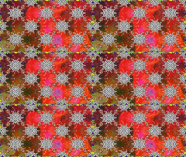 Kahverengi renklerde etnik çiçeklerle kusursuz bir desen. Raster Çiçek İllüstrasyon Şirin Tekstil.