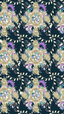 Düz Çiçek Elementleri Tasarımı. Renkli Bahar Teması eskiz kalıbı. Mavi renkli çiçekler. Raster illüstrasyonunda çiçek deseni çizimi.