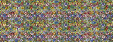 Renkli Yaz Temalı Kusursuz Arkaplan. Yazdır. Düz Çiçek Elementleri Tasarımı. Raster çiçekli arka plan. Güzel kumaş deseni. Sevimli, pürüzsüz desen.