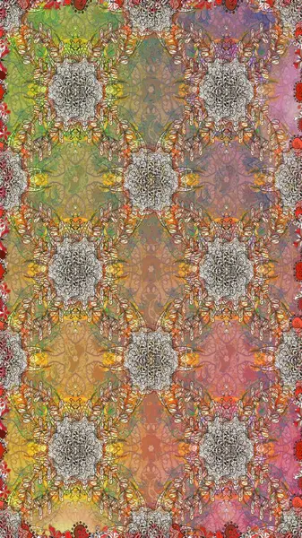 Raster illüstrasyonu. Raster illüstrasyonu. Kahverengi renkli çiçekler. Asya tekstil tarzında. Kusursuz çiçek deseni.