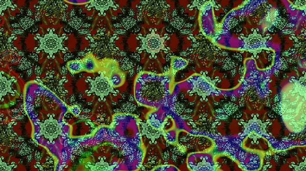 Raster illüstrasyonu. Yeşil renklerde. Çiçek buketleriyle klasik tarzda eskiz deseni.