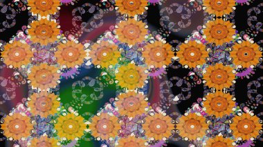 Renkli Yaz Temalı eskiz kalıbı. Yazdır. Güzel kumaş deseni. Düz Çiçek Elementleri Tasarımı. Raster çiçekli arka plan. Güzel çizim şekli..