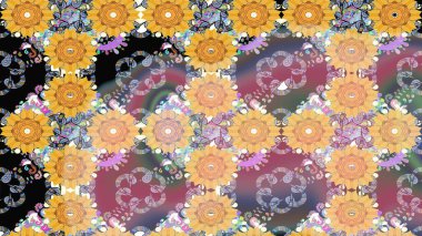 Modern çiçek arkaplanı. Parlak renkli çiçekleri ve bej renkli yaprakları olan harika bir çiçek deseni. Moda baskıları için zarif bir şablon. Halk stili.