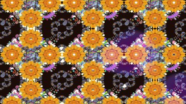 Çiçeksel çizim kalıbının yansıması. Vadinin sarı renkli çiçekleri.