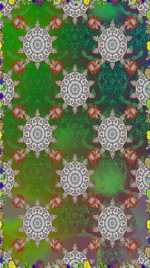 Raster illüstrasyonu. Suluboya, elle çizilmiş. Kusursuz bir arka plan modeli. Yeşil ve gri yapraklı yabani çiçekler.