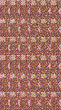 Raster Modaya uygun kumaş deseni. Düz Çiçek Elementleri Tasarımı. Renkli Bahar Temalı Kusursuz Arkaplan. Kahverengi ve pembe renkli şirin çiçek deseni.