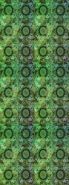 Altın rengi, kusursuz çizim. Senin tasarımın için, duvar kağıdı. Yeşil renklerde, altın çiçekli altın desenli desen. Raster geometrik arkaplanı.