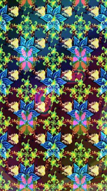 Raster illüstrasyonu. Kumaş, tekstil, duvar kağıdı baskısı için. Tomurcukları çiçek olan sevimli bir çiçek deseni. Eskiz geçmişi. Raster. Antika retro tarzı.