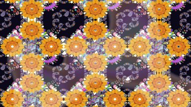 Çiçekli karalama şeklinde Raster çiçek deseni. Nazik, narin çiçek arkaplanı. Sarı renkte çiçekler.
