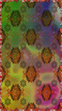 Elle çizilmiş çiçek deseni (fayans). Tekstil için dikişsiz suluboya desen. Sevimli çiçeklerle, desenli, kahverengi ve yeşil renklerle renksiz desen.