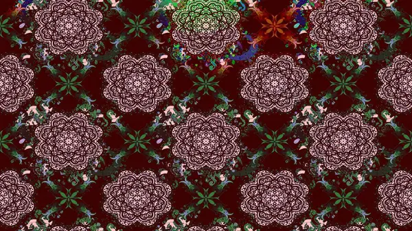 Raster illüstrasyonu. Kahverengi renkli çiçekler. Çiçek süslemeli çizim deseni.