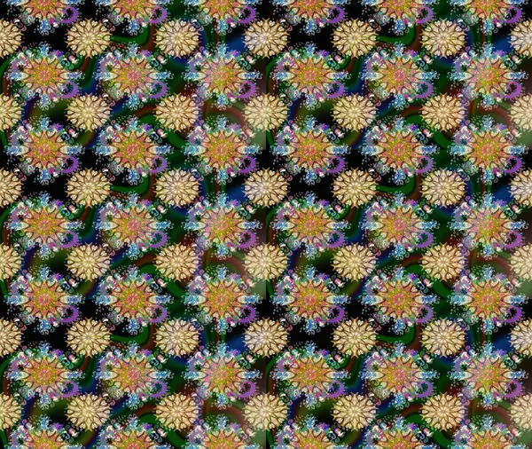 Raster çiçek desenli çiçek deseni, yapraklar, dekoratif elementler, sıçrama, lekeler, el çizimi kontur çizgileri ve Doodle çizim stili, grafik raster çizim çizimi.