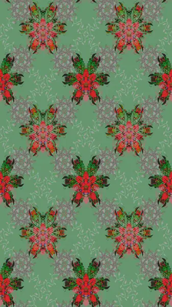 Hediye ambalaj kağıdı, tebrik kartları, posterler ve pankart tasarımı. Yeşil ve gri renkli çiçekler. Raster düz çiçek çizim deseni.