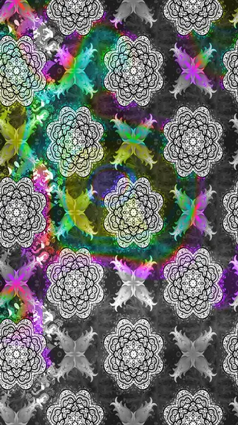 Gri renkli etnik çiçekli zarif eskiz deseni. Raster Çiçek İllüstrasyon Şirin Tekstil.