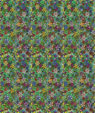 Elle çizilmiş çiçek deseni (fayans). Tekstil için dikişsiz suluboya desen. Sevimli çiçekleri, desenleri, yeşil renkleri olan renksiz desenler..