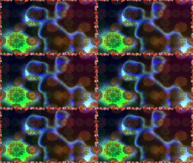 Raster illüstrasyonu. Kusursuz desen. Renkli süs kenarı. Hint süsü. Kahverengi ve gri renklerde. Çiçek duvar kağıdı.