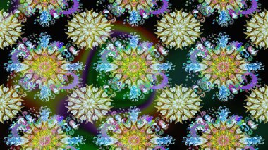 Elle boyanmış suluboya, dikişsiz çiçekler ve bitkiler. Tarafsız ve yeşil renkte çiçekler.