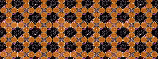 Miles Fleur, süslü püslü bir süs. Eski usul. Eskiz geçmişi. Tomurcukları papatya çiçekleri olan sevimli bir çiçek deseni. Raster illüstrasyonu. Kumaş, tekstil ve duvar kağıdı baskısı için..