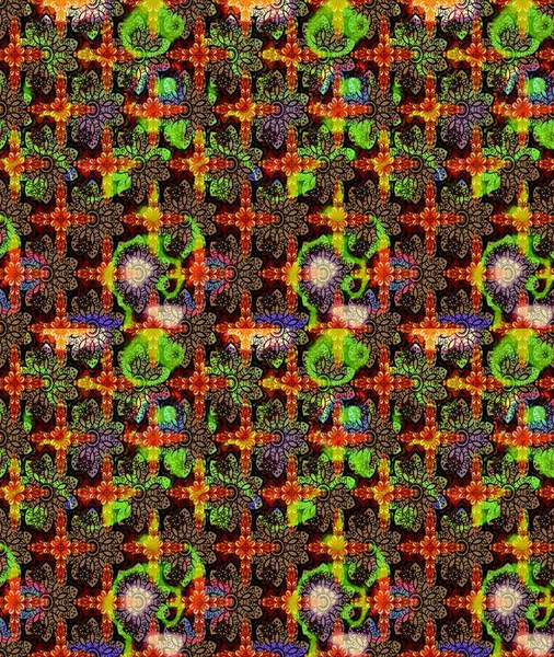 Suluboya çiçekli çiçek deseni. Siyah renkte güzel bir tekstil. Raster illüstrasyonu.