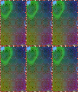 Renkli Bahar Temalı Kusursuz Arkaplan. Sevimli çiçek raster deseni. Düz Çiçek Elementleri Tasarımı. Yeşil ve mavi renkte çiçekler.