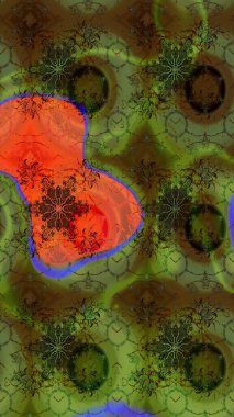 Raster illüstrasyonundaki çiçek desenli çizim. Yeşil renkte çiçekler.