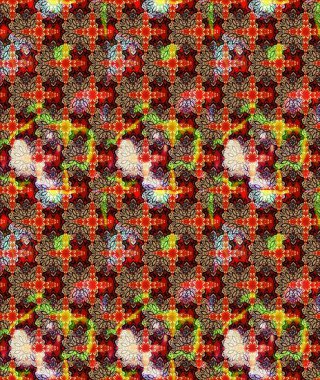 Çiçeksel çizim kalıbının yansıması. Vadinin çiçekleri kırmızı renklerde.