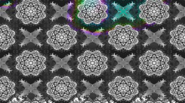 Raster deseni. Gri renklerde bahar çiçekleri. Raster illüstrasyonu. Patlayan çiçekler soyut yerleştirilmiş.