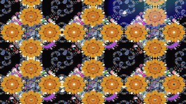 Çiçek deseni. Chichi 'nin kumaş kalıbını çiz. Renkli Bahar Teması eskiz kalıbı. Düz Çiçek Elementleri Tasarımı. Raster illüstrasyonu.