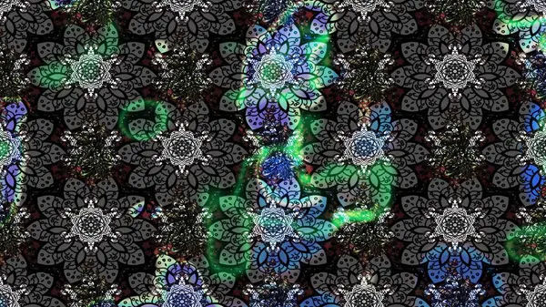 Süslü kumaş deseni. Düz Çiçek Elementleri Tasarımı. Raster illüstrasyonundaki çiçek desenli çizim. Renkli Bahar Teması çizim şablonu.