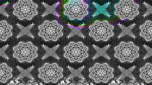 Raster deseni. Gri renklerde bahar çiçekleri. Raster illüstrasyonu. Patlayan çiçekler soyut yerleştirilmiş.