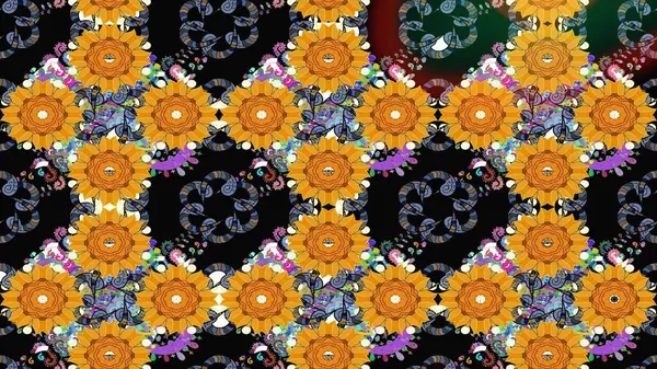 Küçük çiçekli basit bir çiçek çizimi. Siyah renkte sevimli çiçekler. Raster illüstrasyonu. Moda baskısı, albüm, ambalaj kağıdı, duvar kağıdı için zarif dekoratif süslemeler..