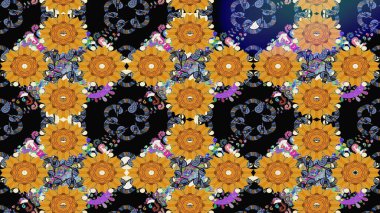 Çiçek deseni. Chichi 'nin kumaş kalıbını çiz. Renkli Bahar Teması eskiz kalıbı. Düz Çiçek Elementleri Tasarımı. Raster illüstrasyonu.