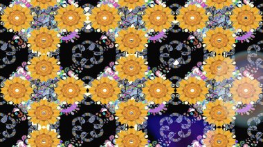 Raster illüstrasyonu. Sarı renkli güzel bir tekstil. Suluboya çiçekli çiçek deseni.