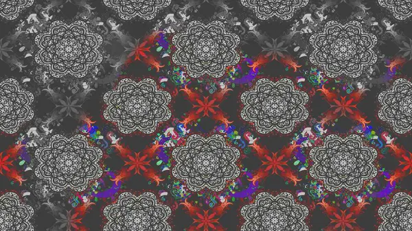 Parlak renkli çiçekleri ve gri renkli yaprakları olan harika bir çiçek deseni. Moda baskıları için zarif bir şablon. Halk tarzı. Modern çiçek arkaplanı.