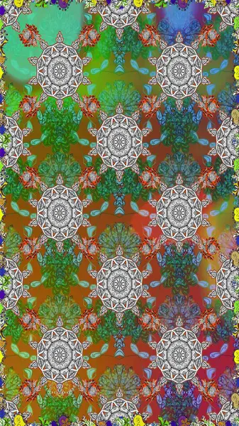 Çiçekli karalama şeklinde Raster çiçek deseni. Yeşil ve gri renkli çiçekler. Yumuşak, bahar çiçekli arka plan.